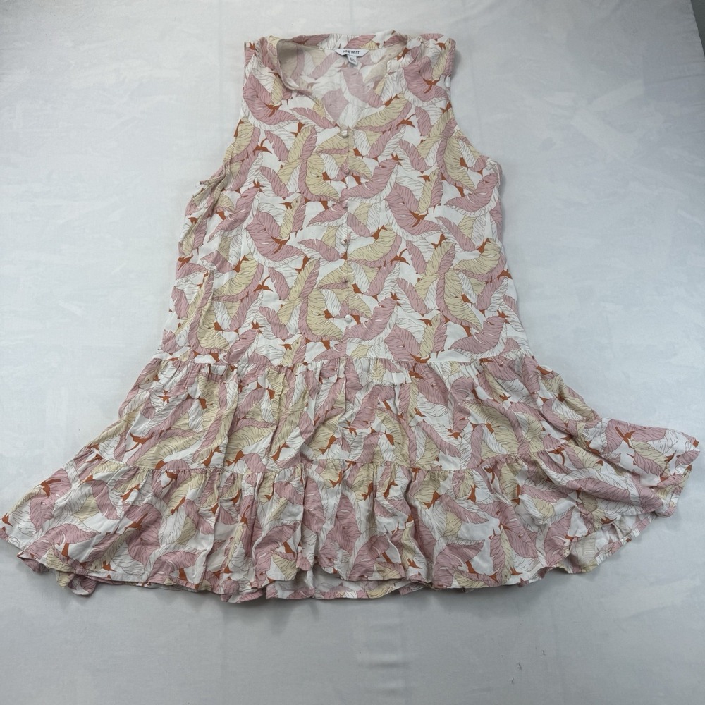 Nine West Women's XXL Rayon Pink Leaf Print Sleeveless Tiered Midi Dress